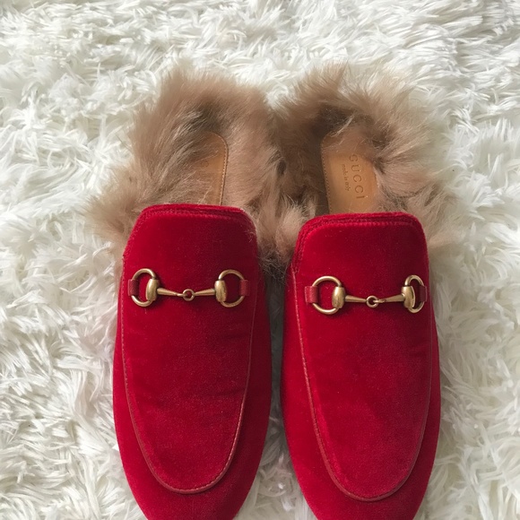 Gucci Shoes - Gucci Princetown slippers with fur red velvet size 37,5